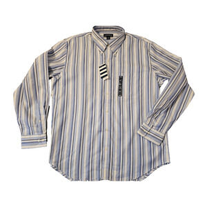 NWT Lands' End Mens Performance Dress Shirt Blue Striped Long Sleeve Button Up L